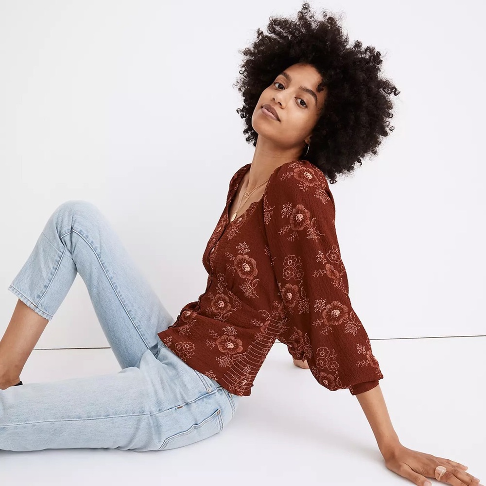 Like New Madewell Preston Puff-Sleeve Top in Letterpress Floral Size M
